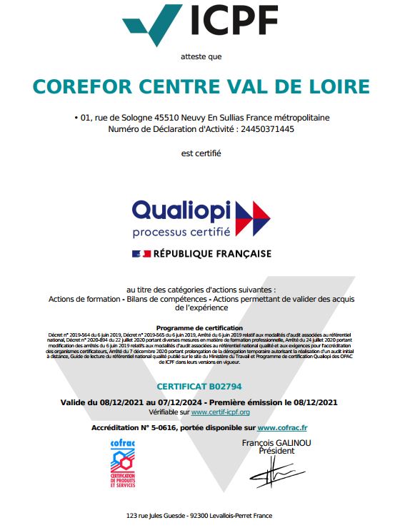 Certification-QUALIOPI-Corefor-Centre-Val-de-Loire